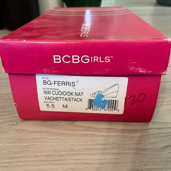 BCBGirls Ferris Tan Vaccheta Wedge Peep toe Heels size 5.5 - Picture 9 of 9